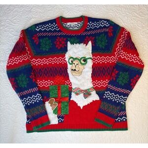 Celebrate Together‎ Mens XL glasses Llama Ugly Christmas Sweater Green/Red/Blue
